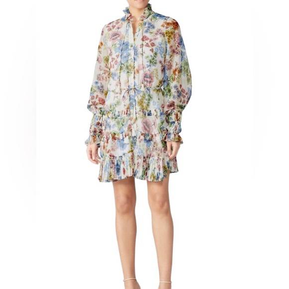 Alexis Dresses & Skirts - Alexis Jaila Floral Long Sleeve Button-Up Cinch Waist Tiered Mini Dress, Size S